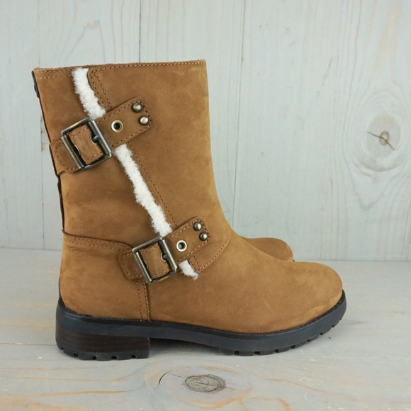 - UGG NIELS CHESTNUT WATERPROOF FUR TRIM MOTO BOOT - Picture 4 of 7